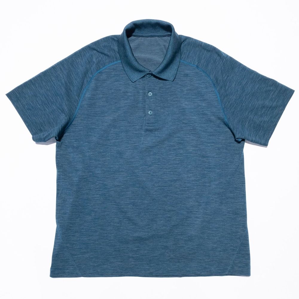 Lululemon Metal Vent Tech Polo Shirt Men's Fit Large Blue Solid Wicking Stretch